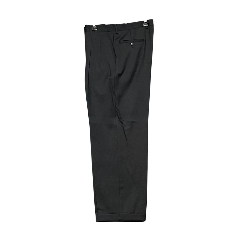Principe Made in Italy Mens 32x28 Black 100% Wool Pleated Cuffed Dress Pants